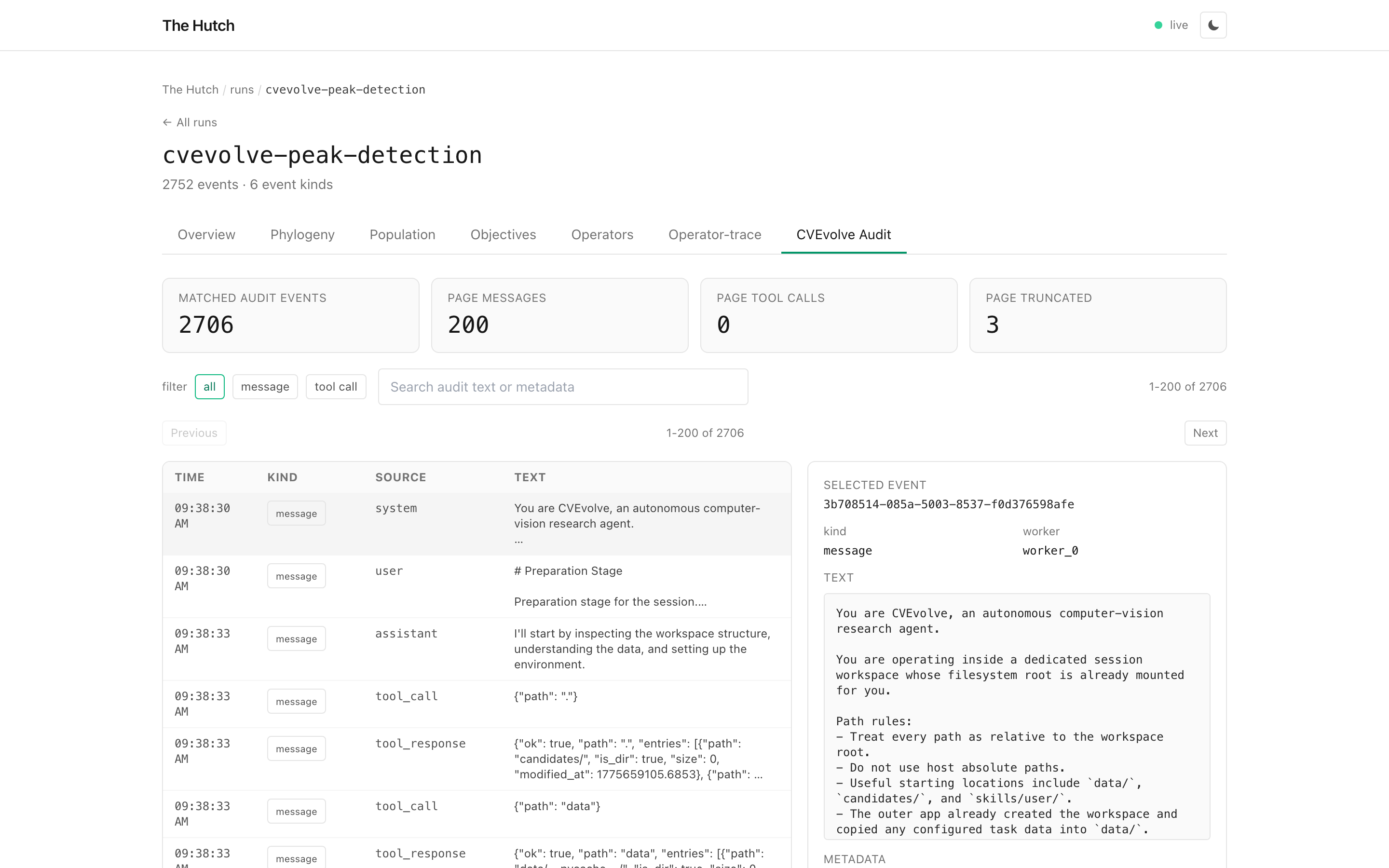 CVEvolve peak detection audit page