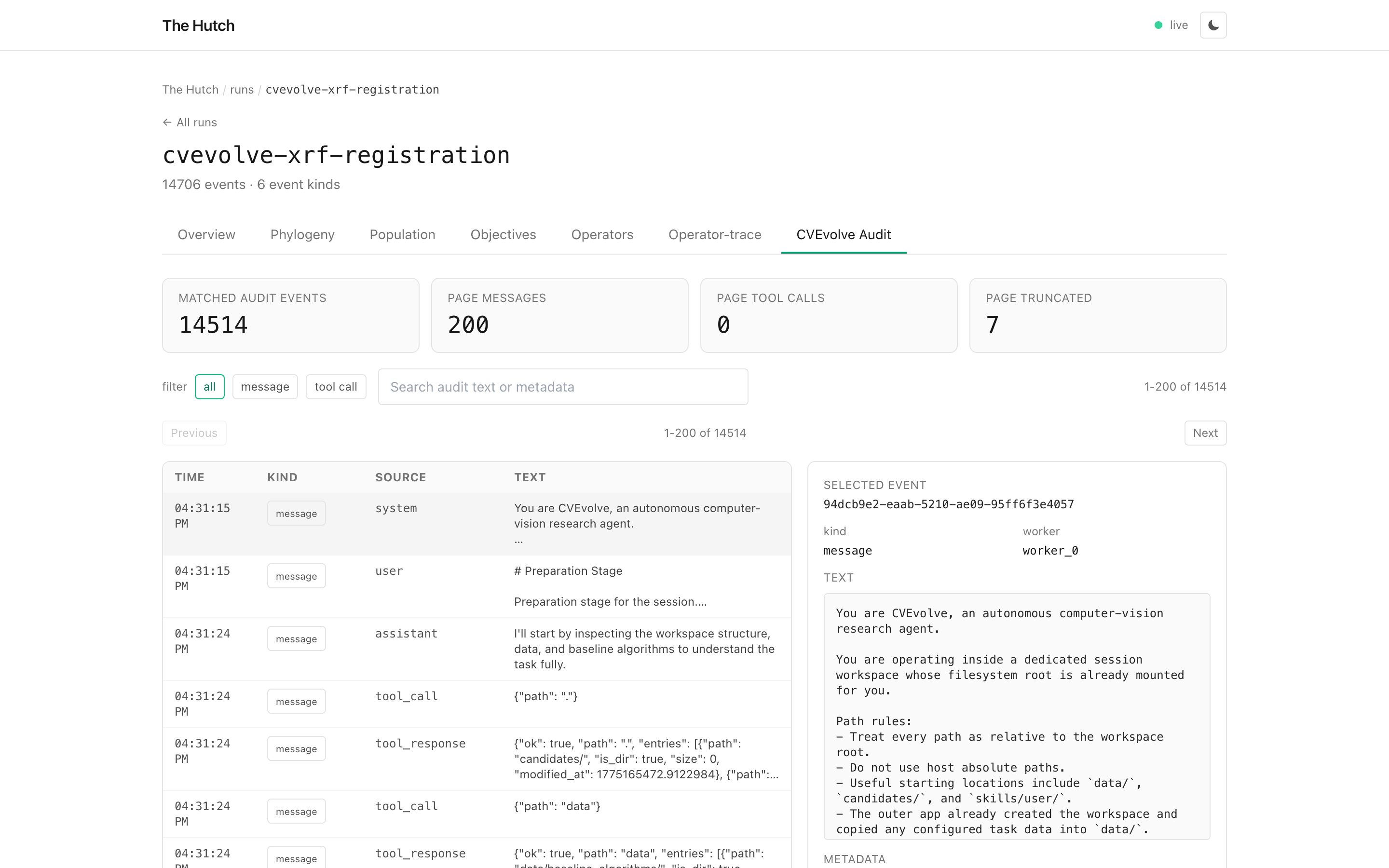 CVEvolve XRF audit page